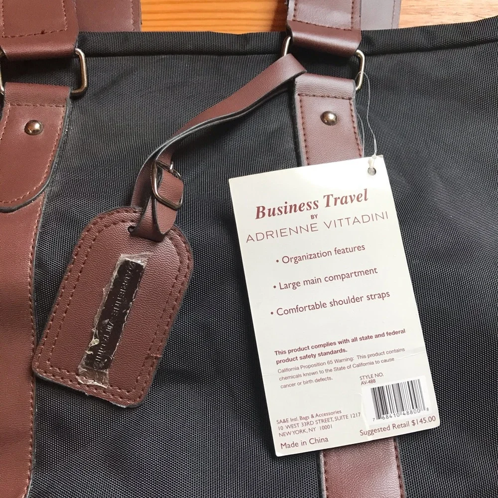 Adrienne Vittadini Black Brown Travel Carry On Bag, NWT, 15” x 18”
